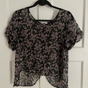 Anthropologie Black and Purple Floral Blouse